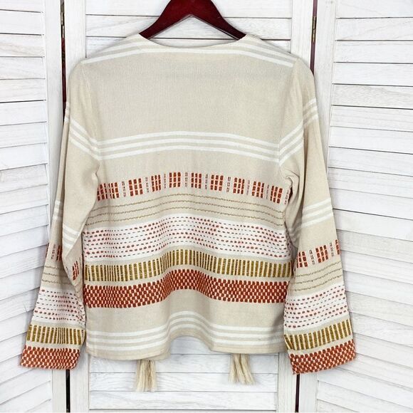 Soft Surroundings Juliet Woven Tasseled Cardigan Topper Jacket Beige Small - Picture 8 of 15